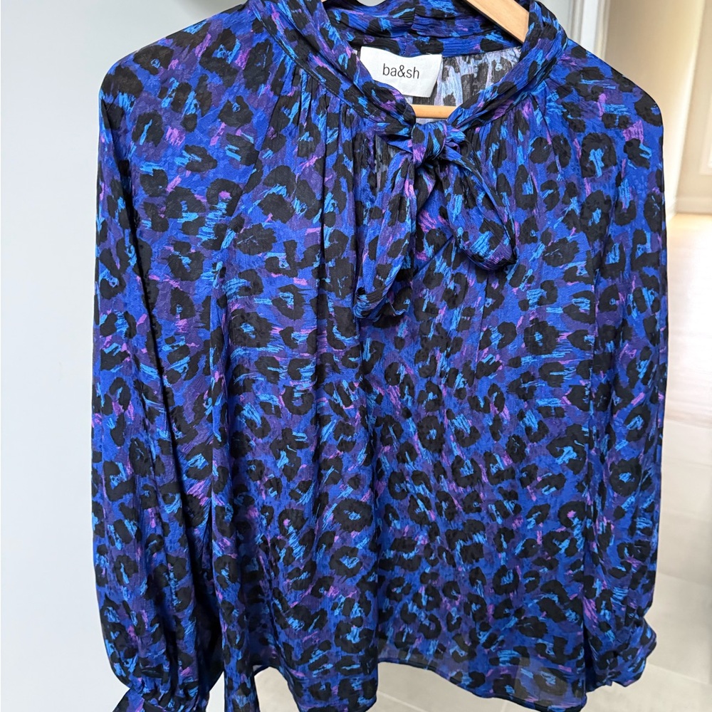 Ba&sh Vibrant Blue and Black Patterned Blouse